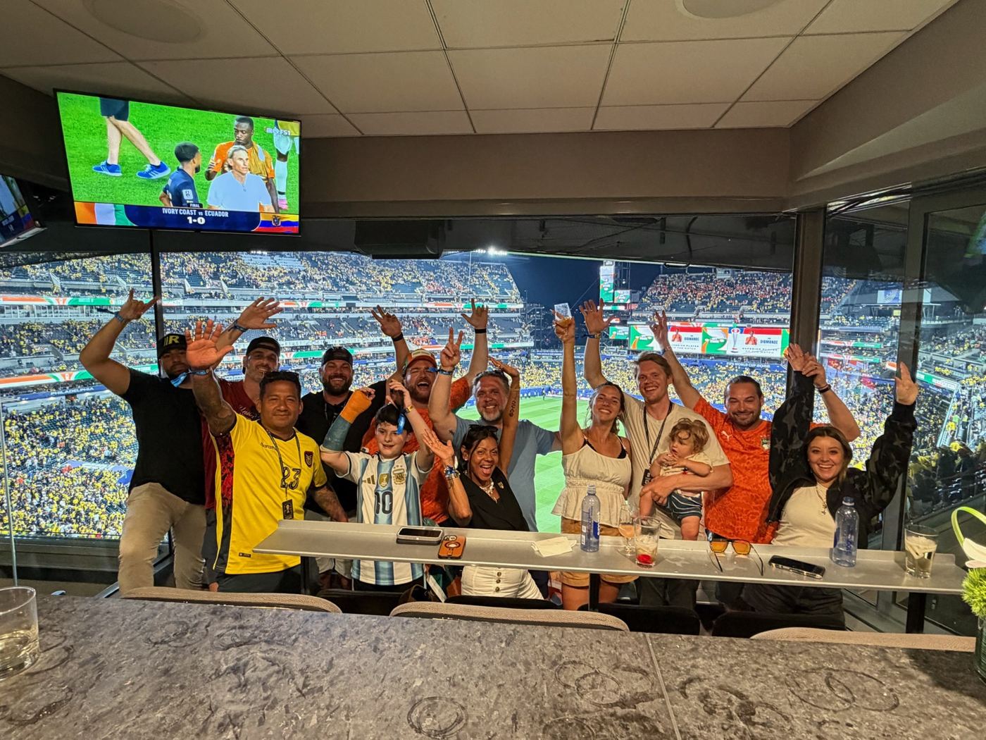 Members and families in a World Cup suite